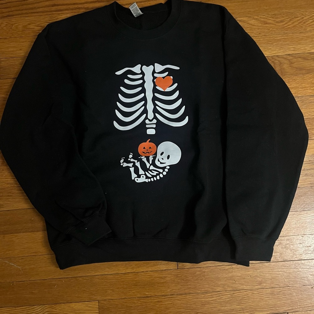 Black Halloween Pregnancy Skeleton Crewneck Sweatshirt